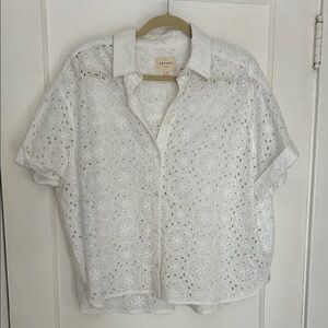 Sezane White Eyelet Button Down Shirt